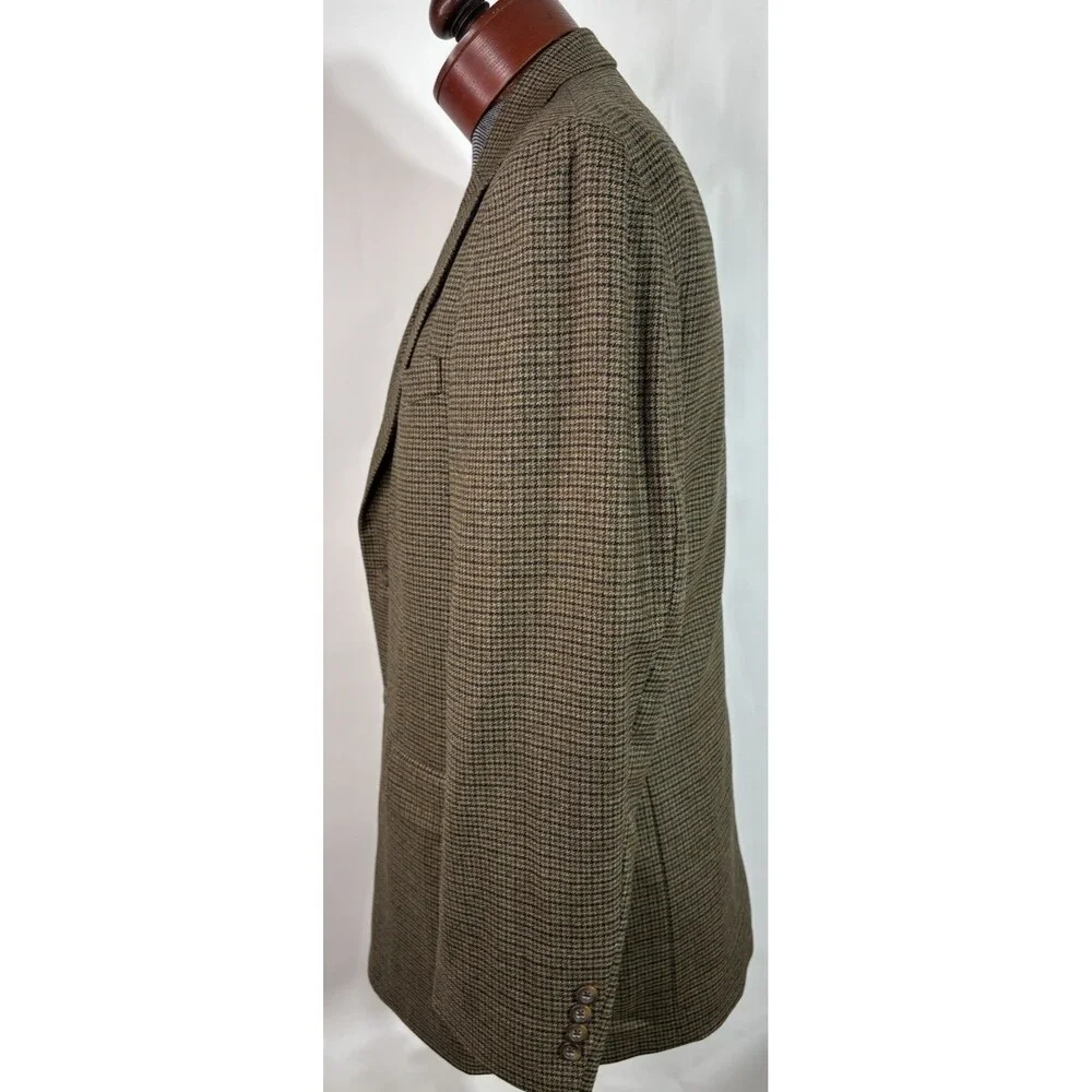 Vtg Oscar De La Renta Blazer Coat Mens 42R Olive Green Plaid Cashmere Wool Blend